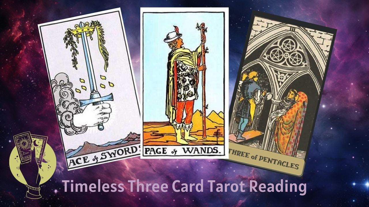 Ace of Swords, Page of Wands, 3 of Pentacles